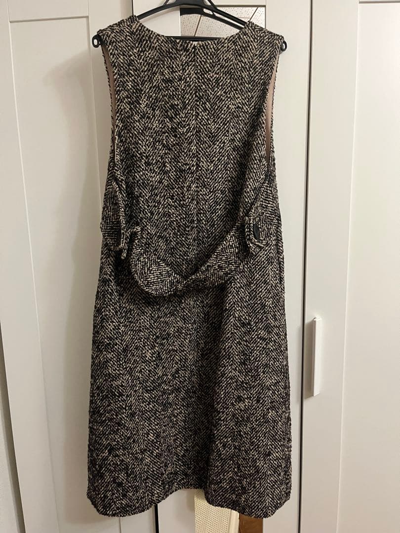 ツイード Vネック ノースリーブ ワンピース