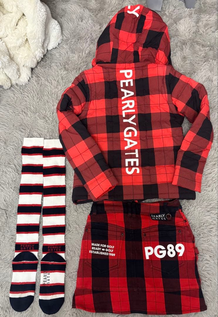 PEARLY GATES ゴルフウェアセット 赤黒チェック セットアップ
