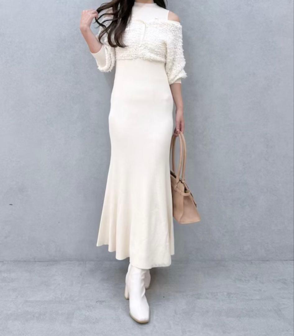 【MERCURYDUO】ツイードニットカーデドッキングマーメイドニットワンピース