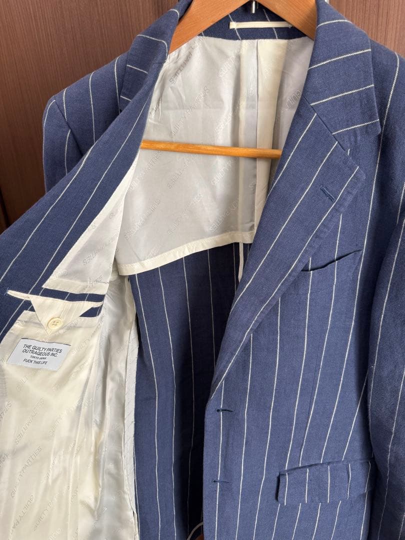 ワコマリア ネイビー ストライプ スーツ　3ピース　セットアップ