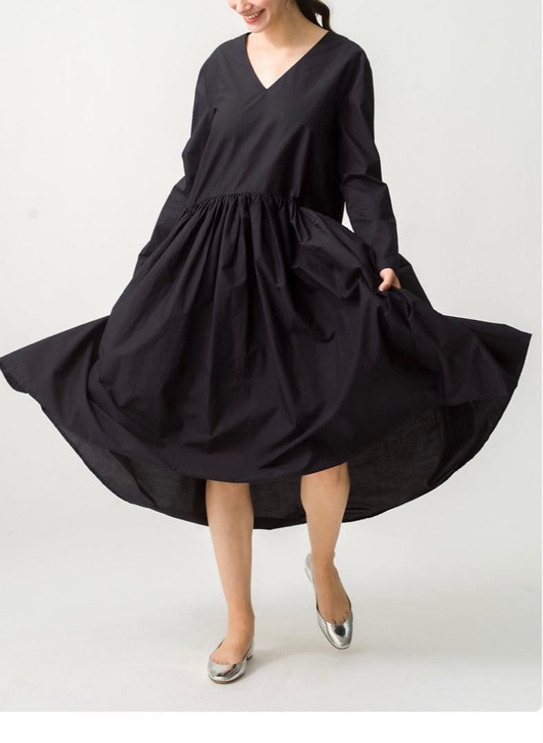 Merlette ハドソンブラック ロングスリーブ Vネック ワンピースXS