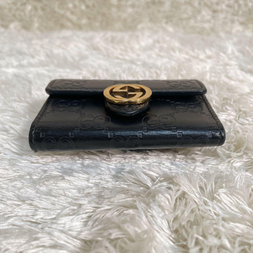 グッチ キーケース 6連 GG インターロッキング ロゴ 型押し レザーブラック