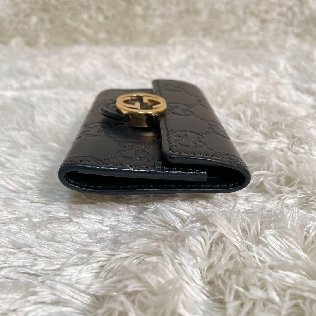 グッチ キーケース 6連 GG インターロッキング ロゴ 型押し レザーブラック