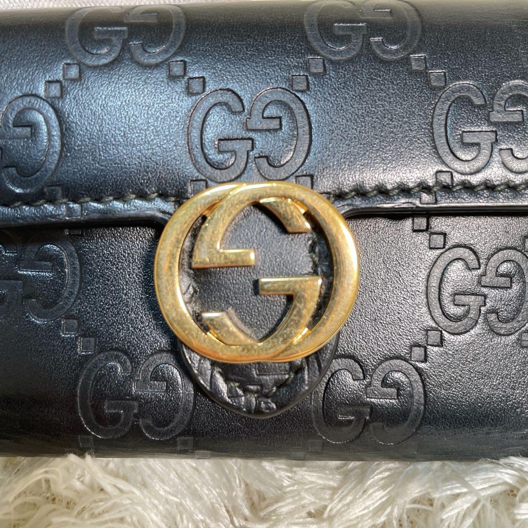グッチ キーケース 6連 GG インターロッキング ロゴ 型押し レザーブラック