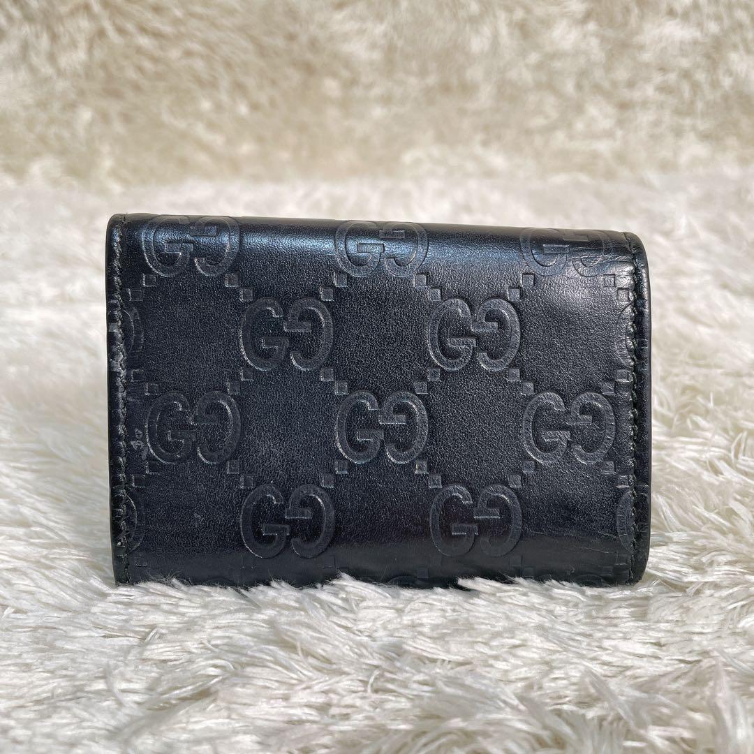 グッチ キーケース 6連 GG インターロッキング ロゴ 型押し レザーブラック
