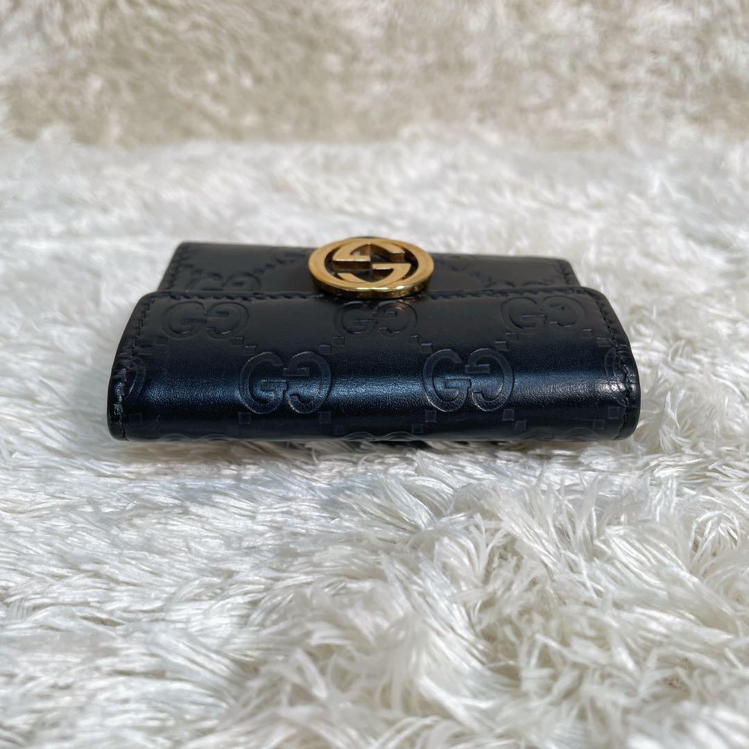 グッチ キーケース 6連 GG インターロッキング ロゴ 型押し レザーブラック