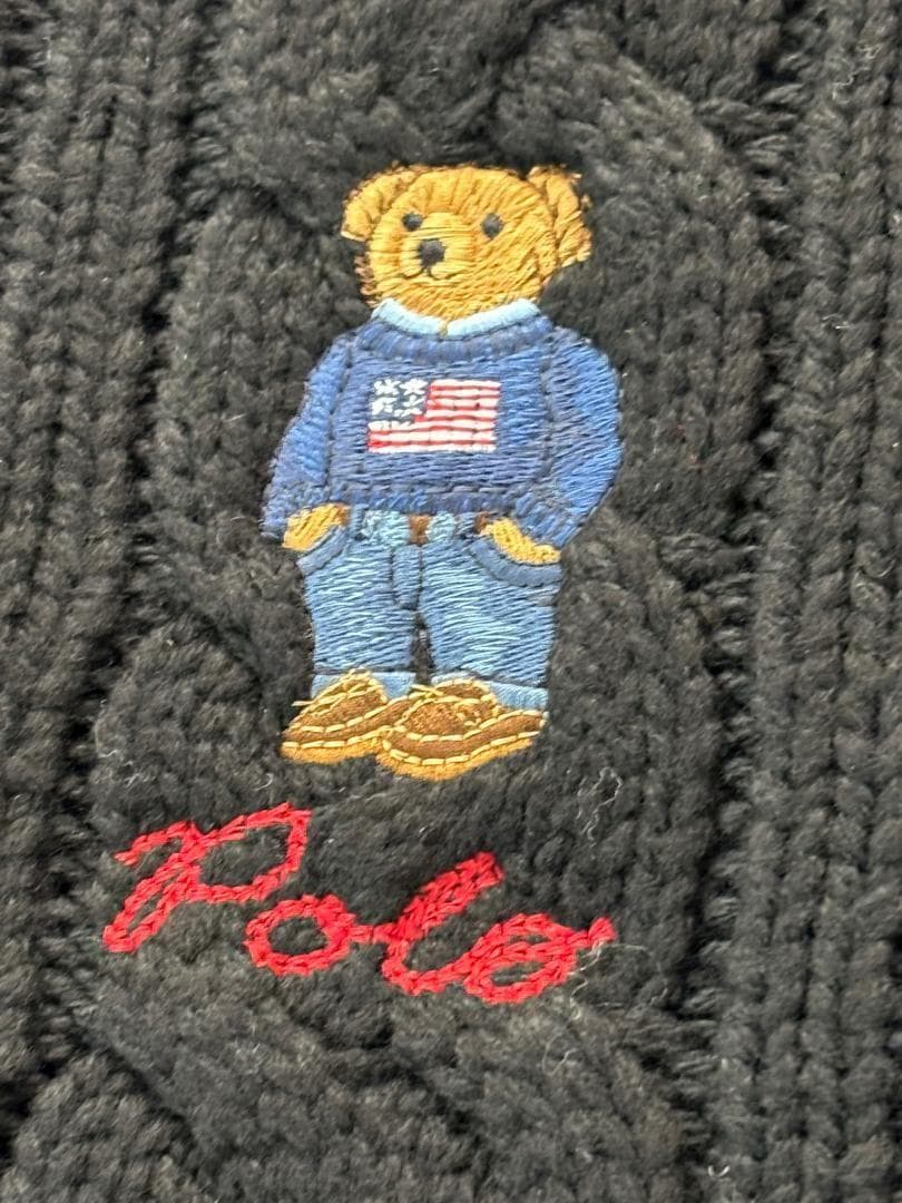 残り僅かGIFTBOX入り　新品ラルフローレンマフラー　ポロベア　編みBK