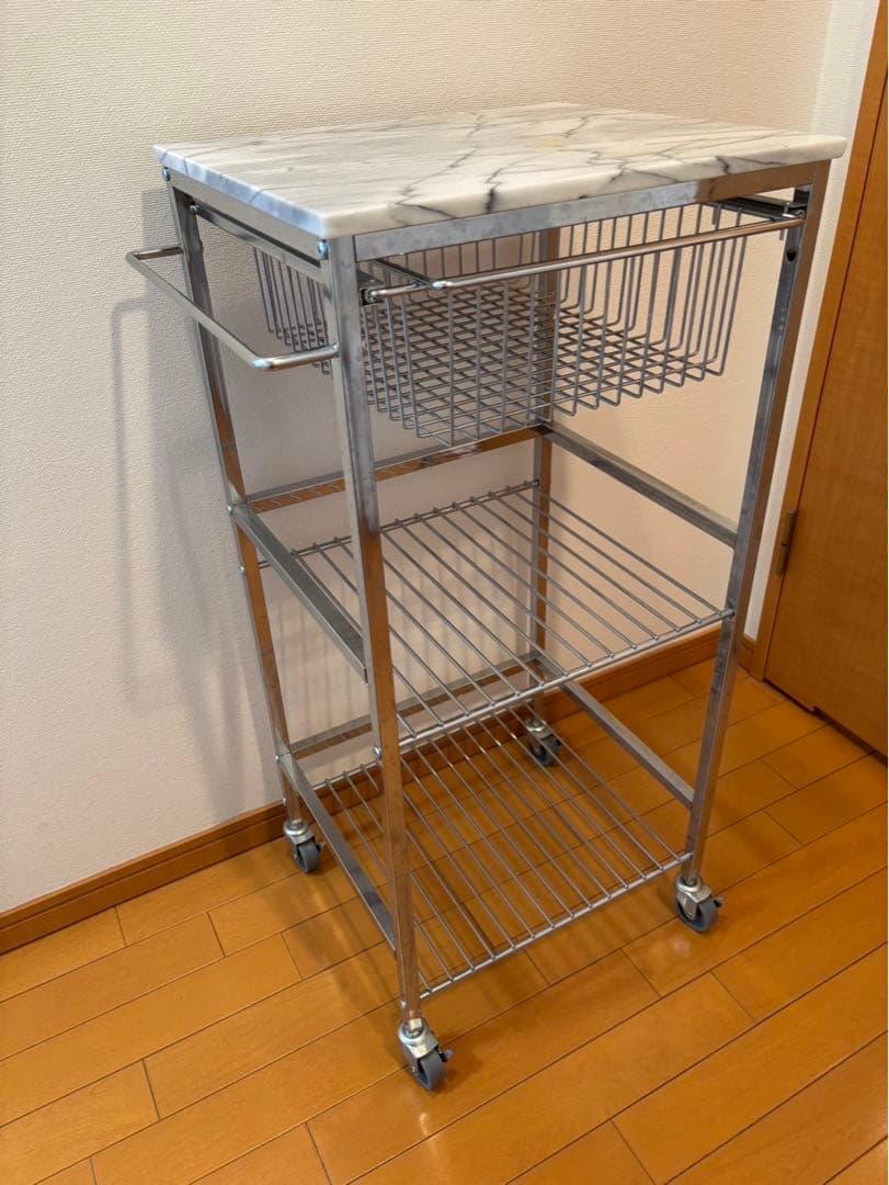 マーブルトップトローリー　大理石天板 スチール製キッチンワゴン