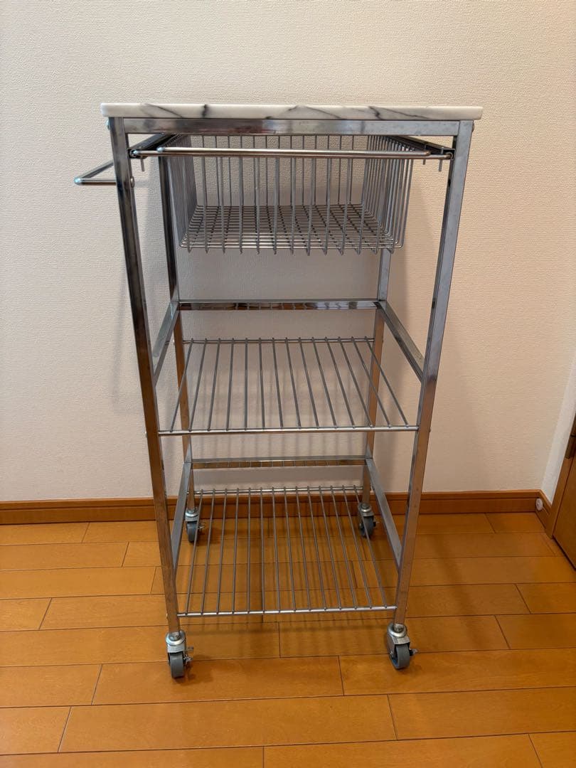 マーブルトップトローリー　大理石天板 スチール製キッチンワゴン
