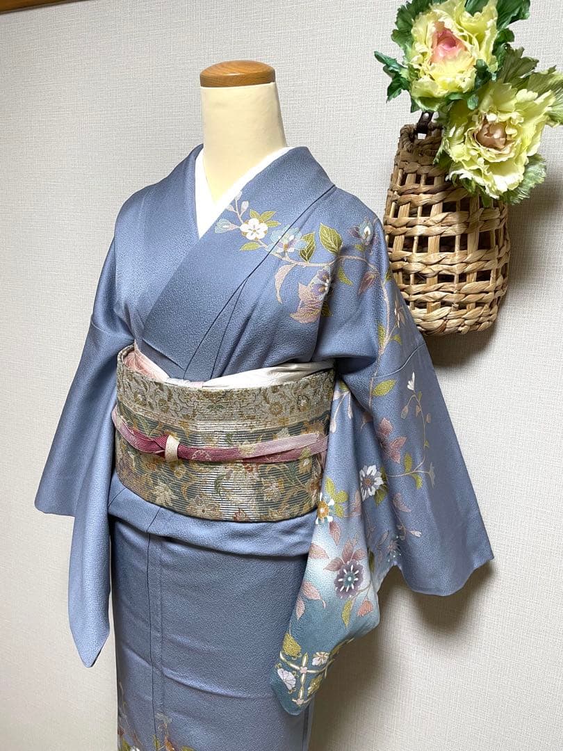 正絹　訪問着　破れ華紋菱繋ぎ花鳥唐草紋　身丈（肩から）164㎝