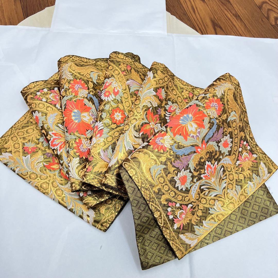 正絹　6通袋帯　裏面全通　宝飾唐華文様　佐賀錦
