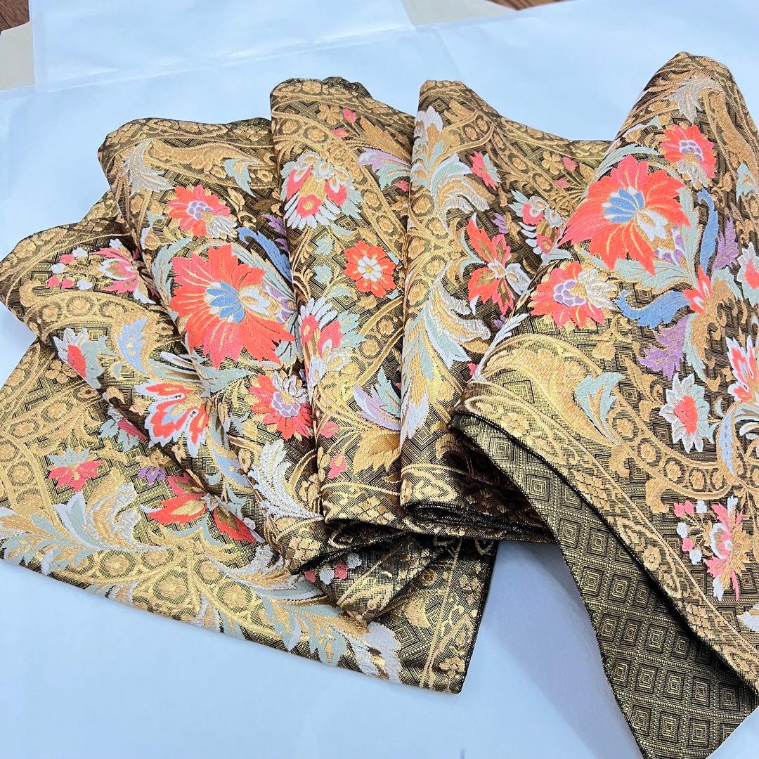 正絹　6通袋帯　裏面全通　宝飾唐華文様　佐賀錦