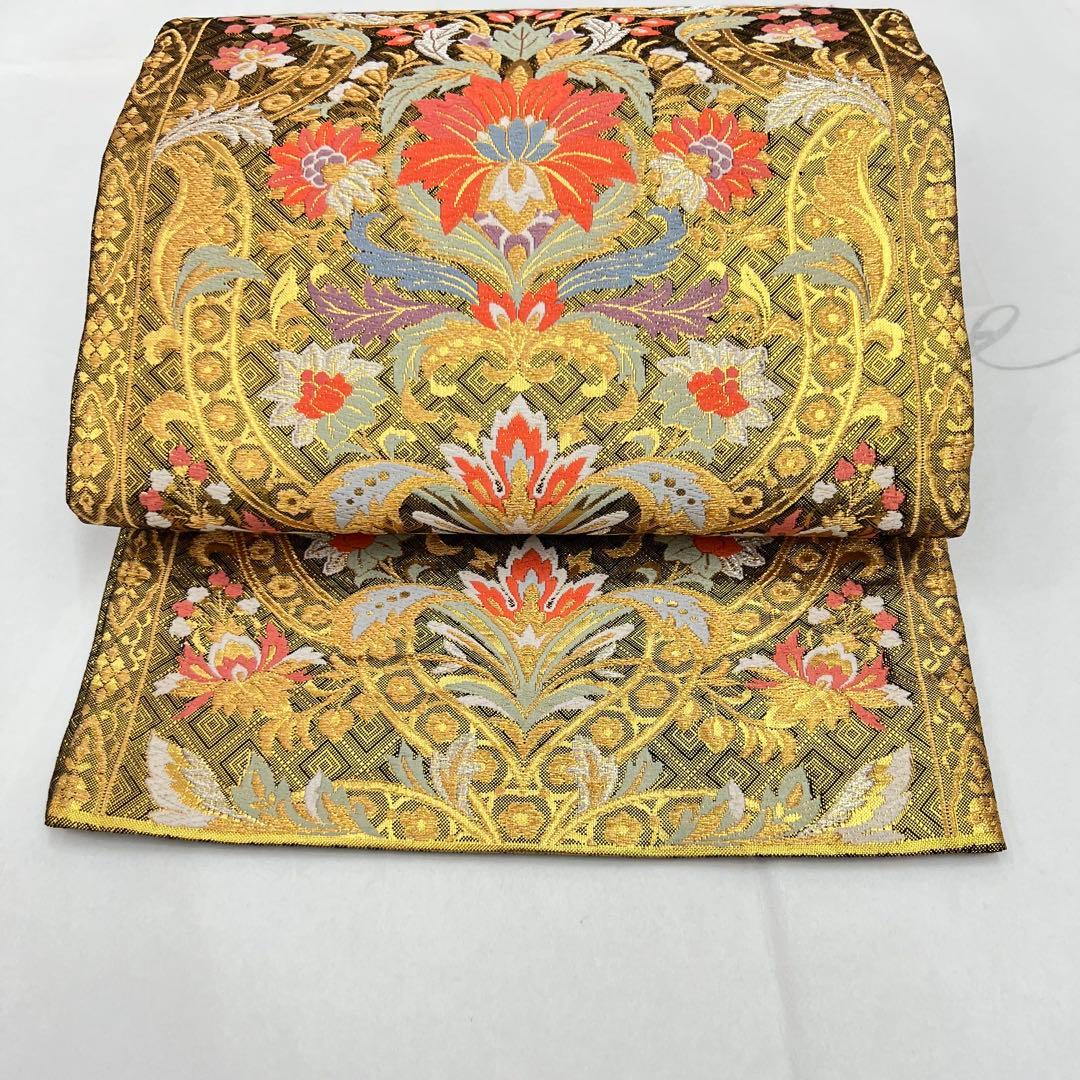 正絹　6通袋帯　裏面全通　宝飾唐華文様　佐賀錦