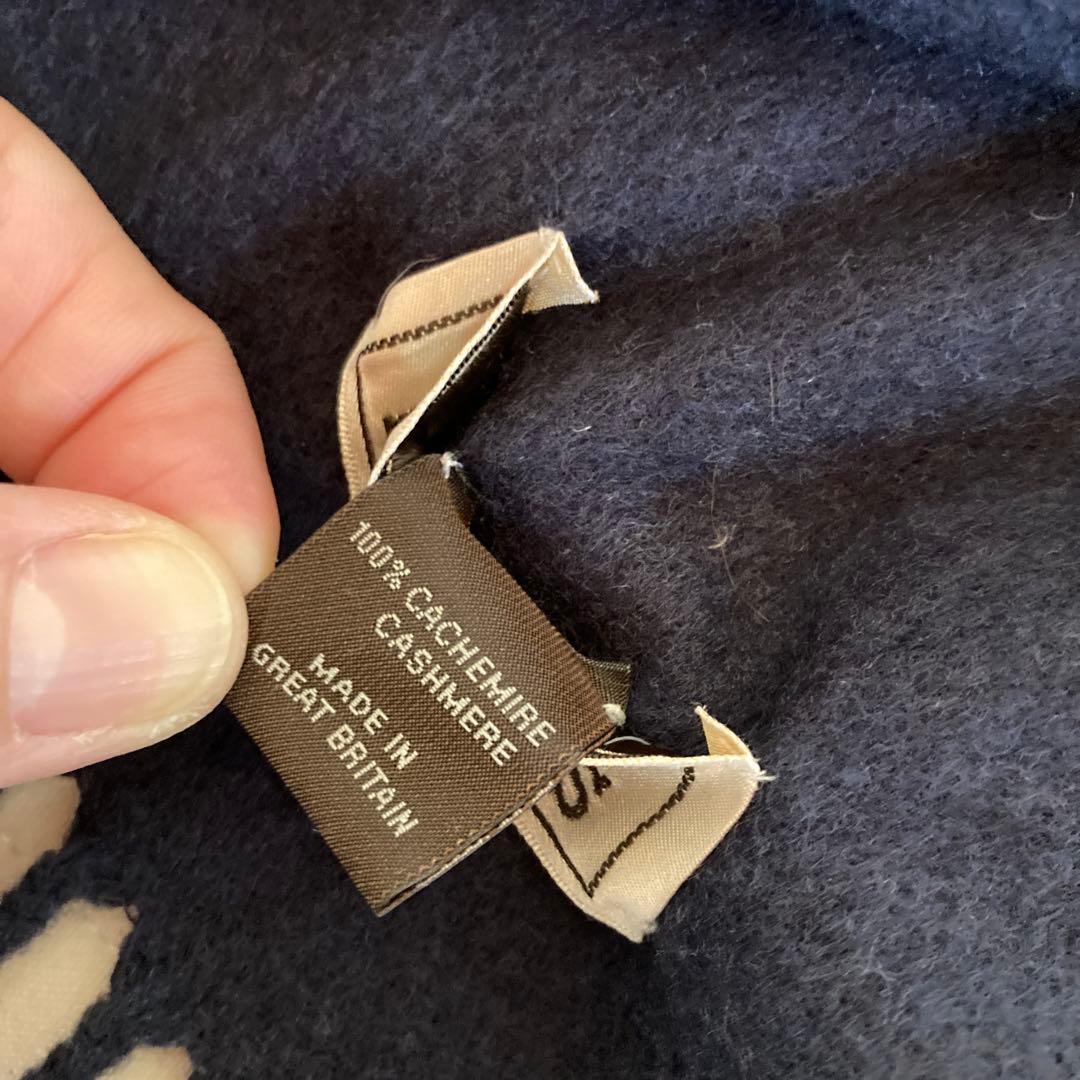 あすなら　HERMES ネイビーマフラー カシミア100