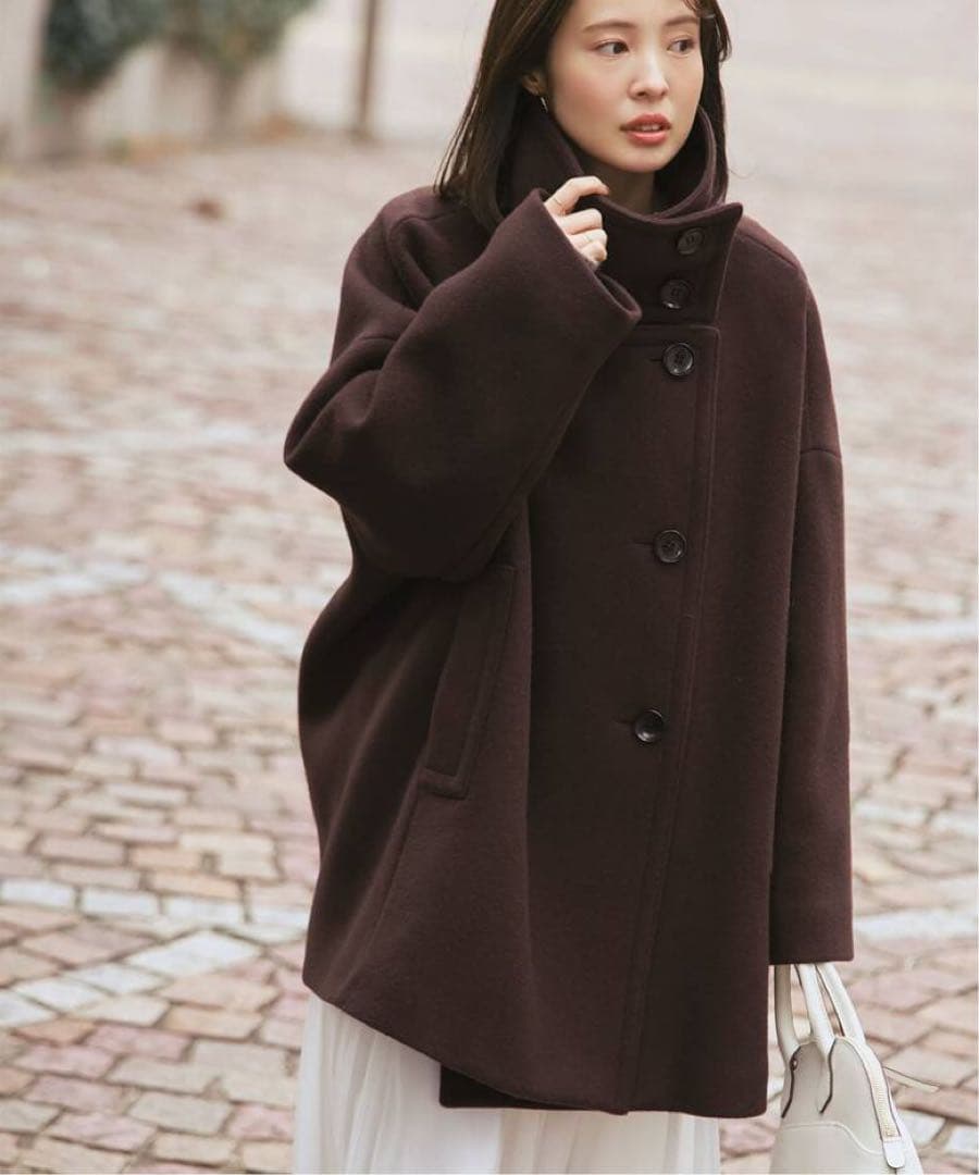 【値下げ】NOBLE スタンドカラーオーバーコート ブラウン