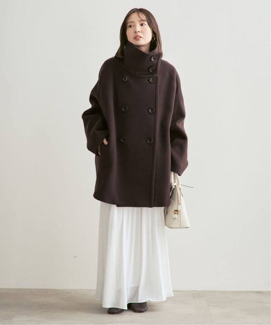 【値下げ】NOBLE スタンドカラーオーバーコート ブラウン