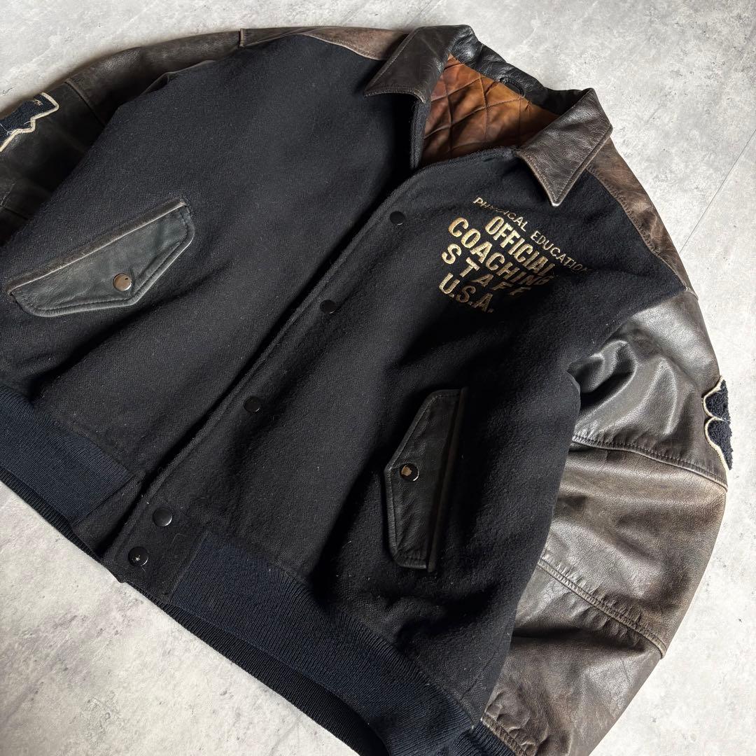 【80s vintage】レザースタジャン　本革　ブラック　フェード　短丈