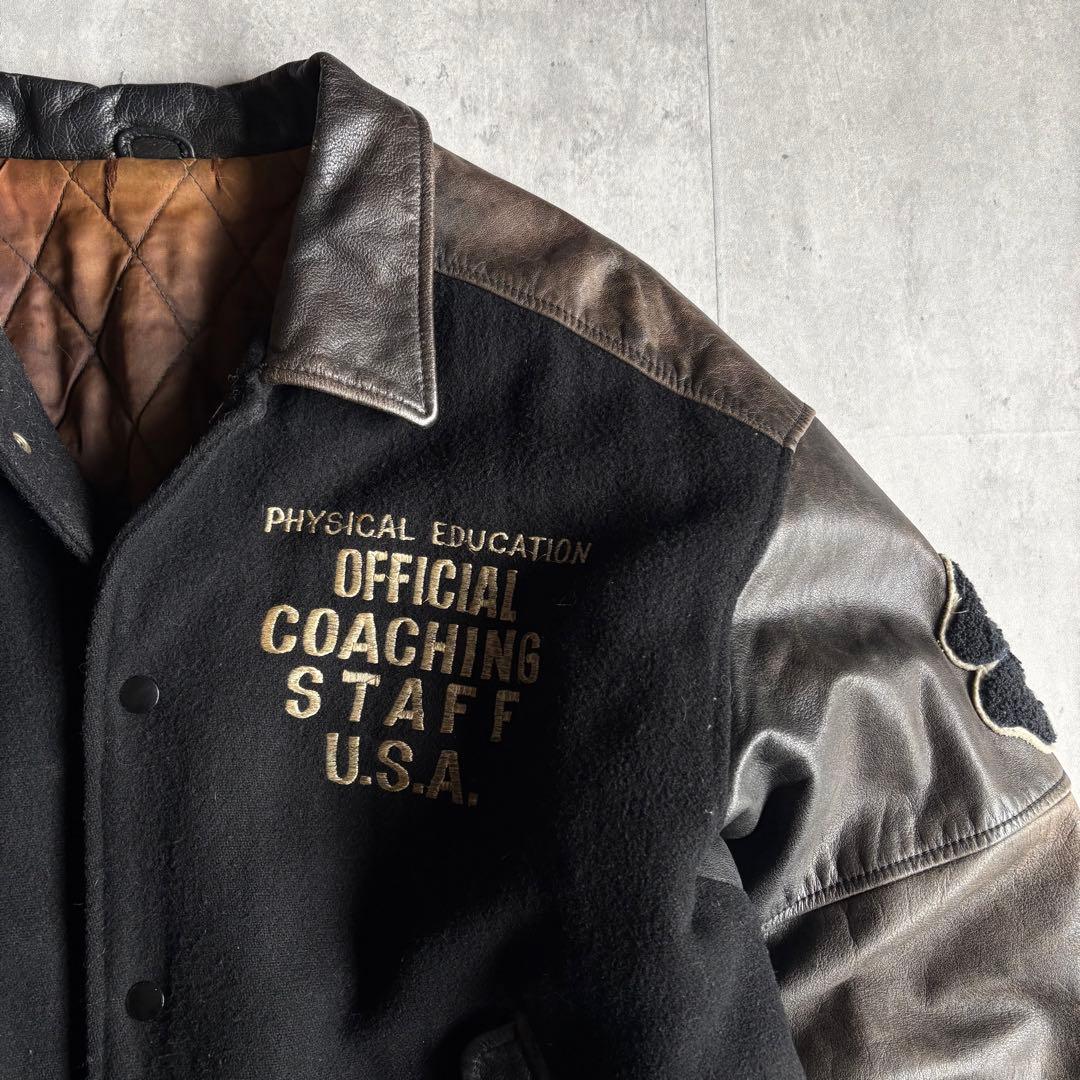 【80s vintage】レザースタジャン　本革　ブラック　フェード　短丈