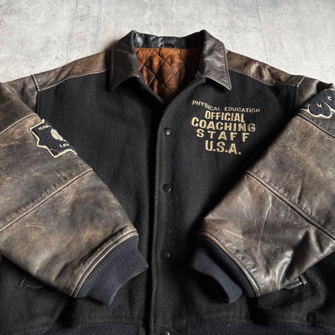 【80s vintage】レザースタジャン　本革　ブラック　フェード　短丈