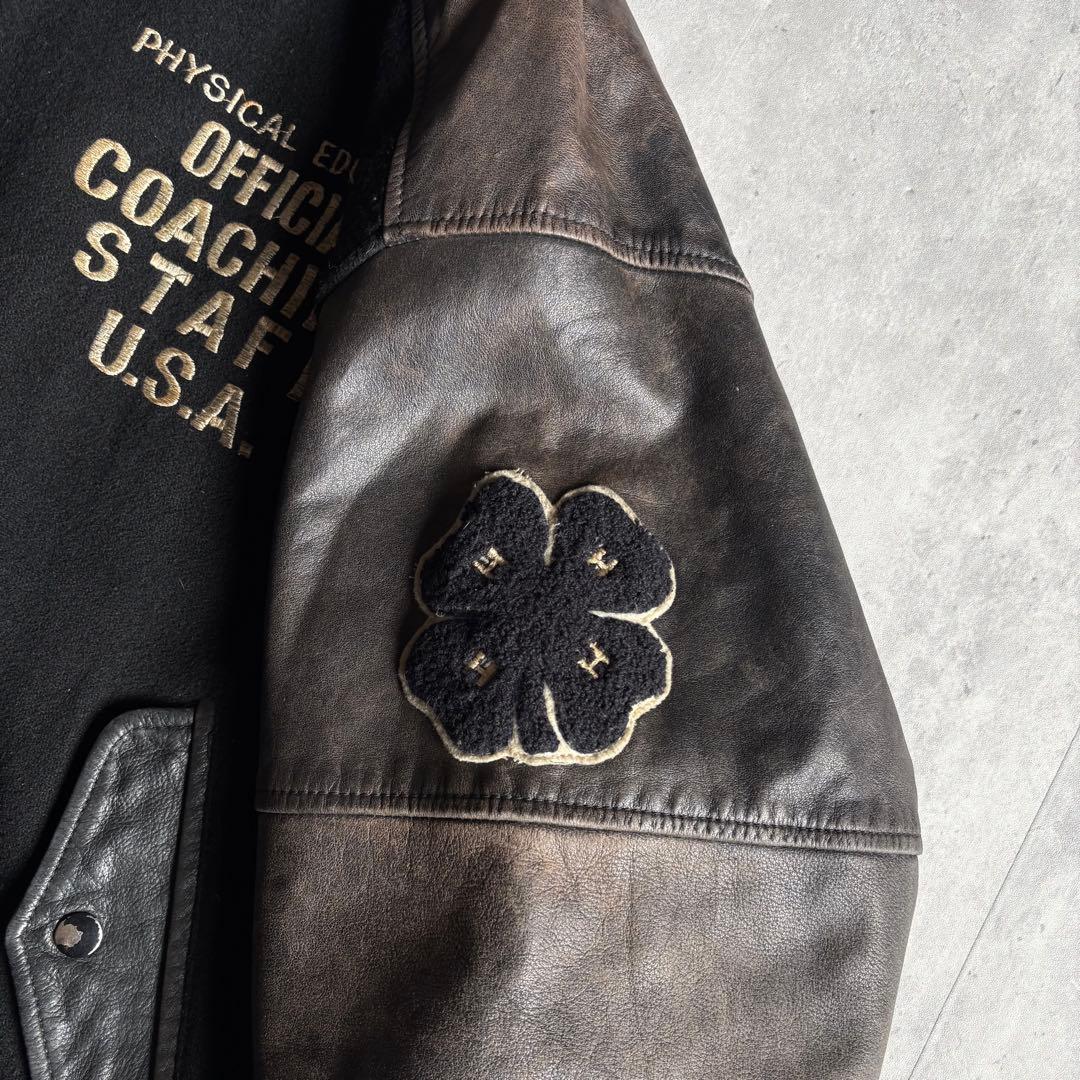 【80s vintage】レザースタジャン　本革　ブラック　フェード　短丈