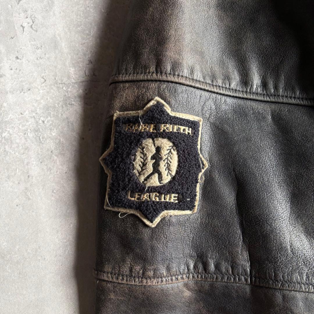 【80s vintage】レザースタジャン　本革　ブラック　フェード　短丈