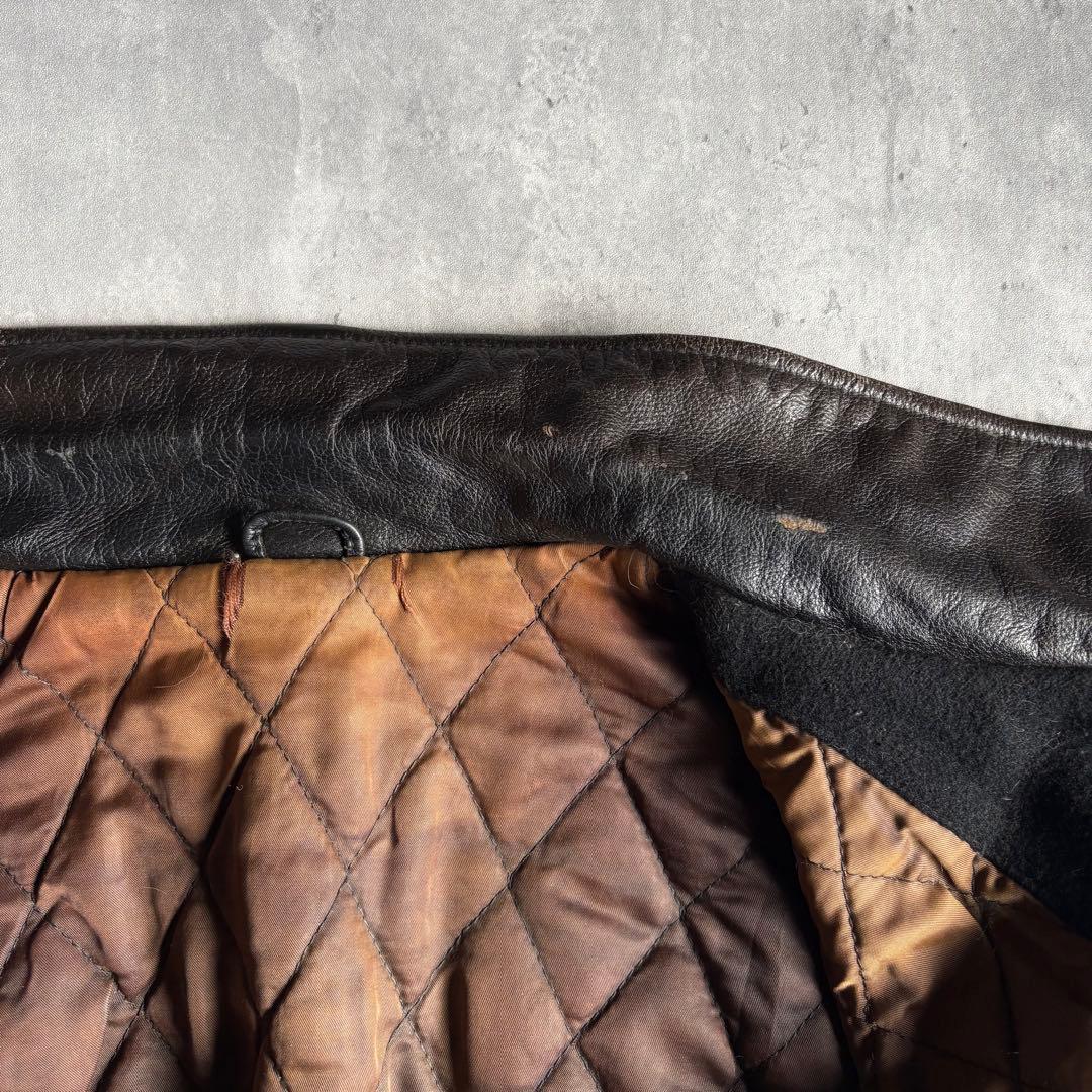 【80s vintage】レザースタジャン　本革　ブラック　フェード　短丈