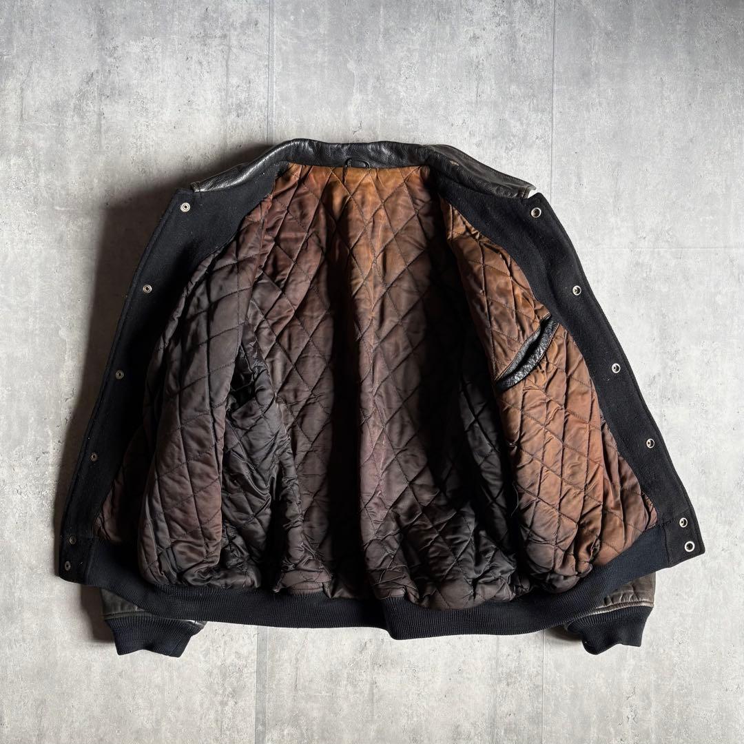 【80s vintage】レザースタジャン　本革　ブラック　フェード　短丈
