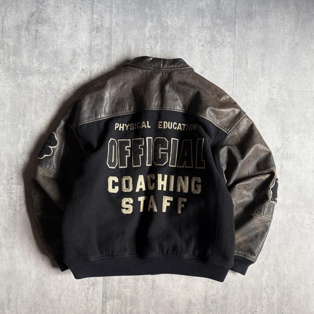 【80s vintage】レザースタジャン　本革　ブラック　フェード　短丈