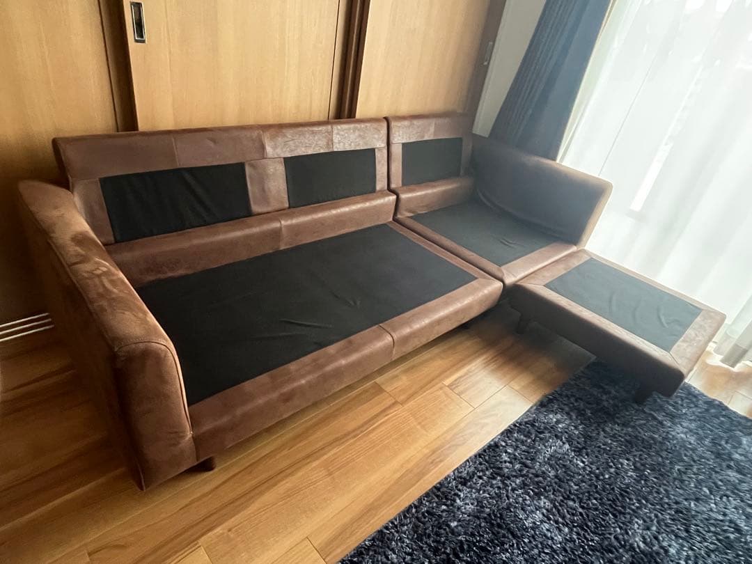 PAN①【レザーテックス リラックスフォーム】3人掛けカウチソファ