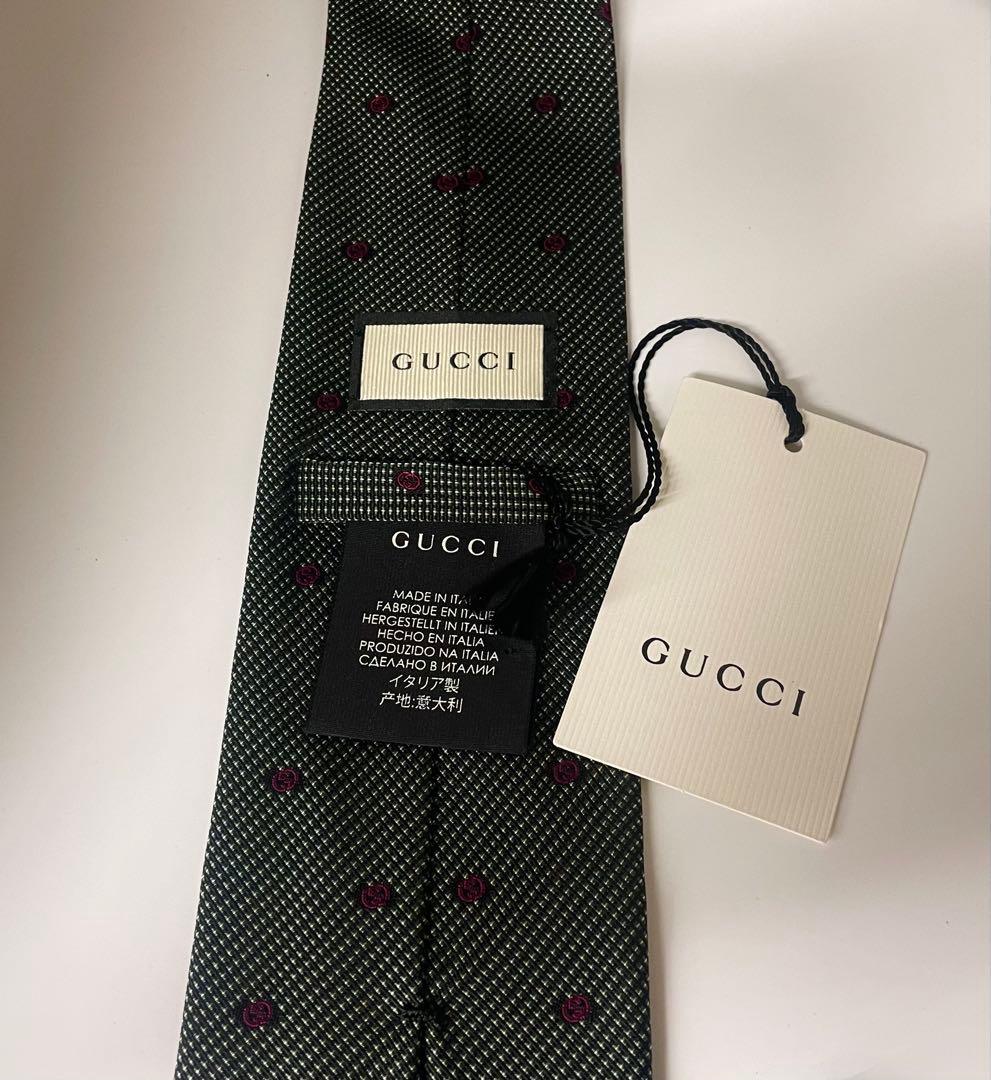 新品 グッチ ネクタイ ハイブランド GG 総柄 ダークグリーン マット 激レア