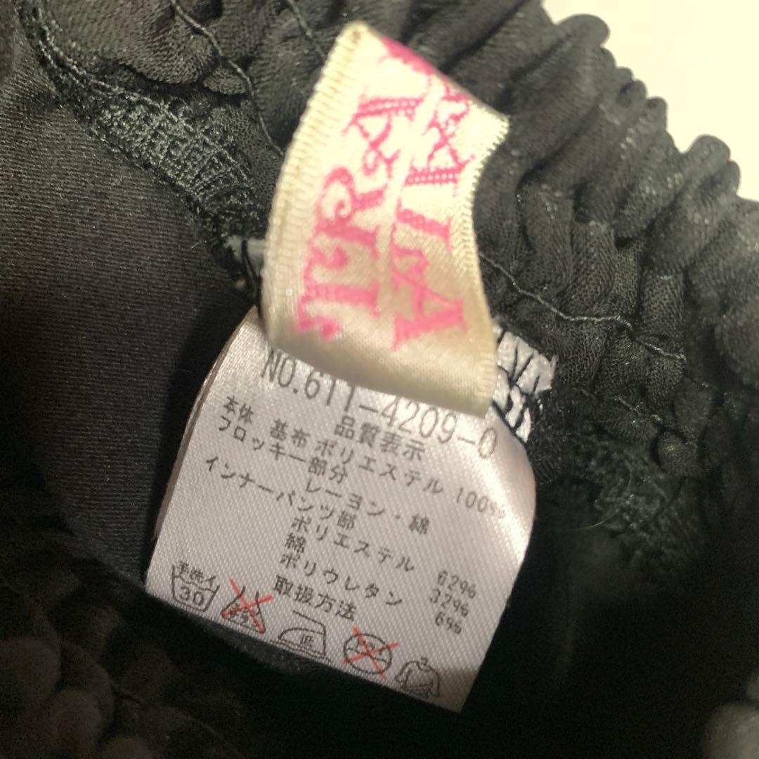 TRALALA 希少 ドット柄 リボン ブラックシフォンピンクレーススカパン