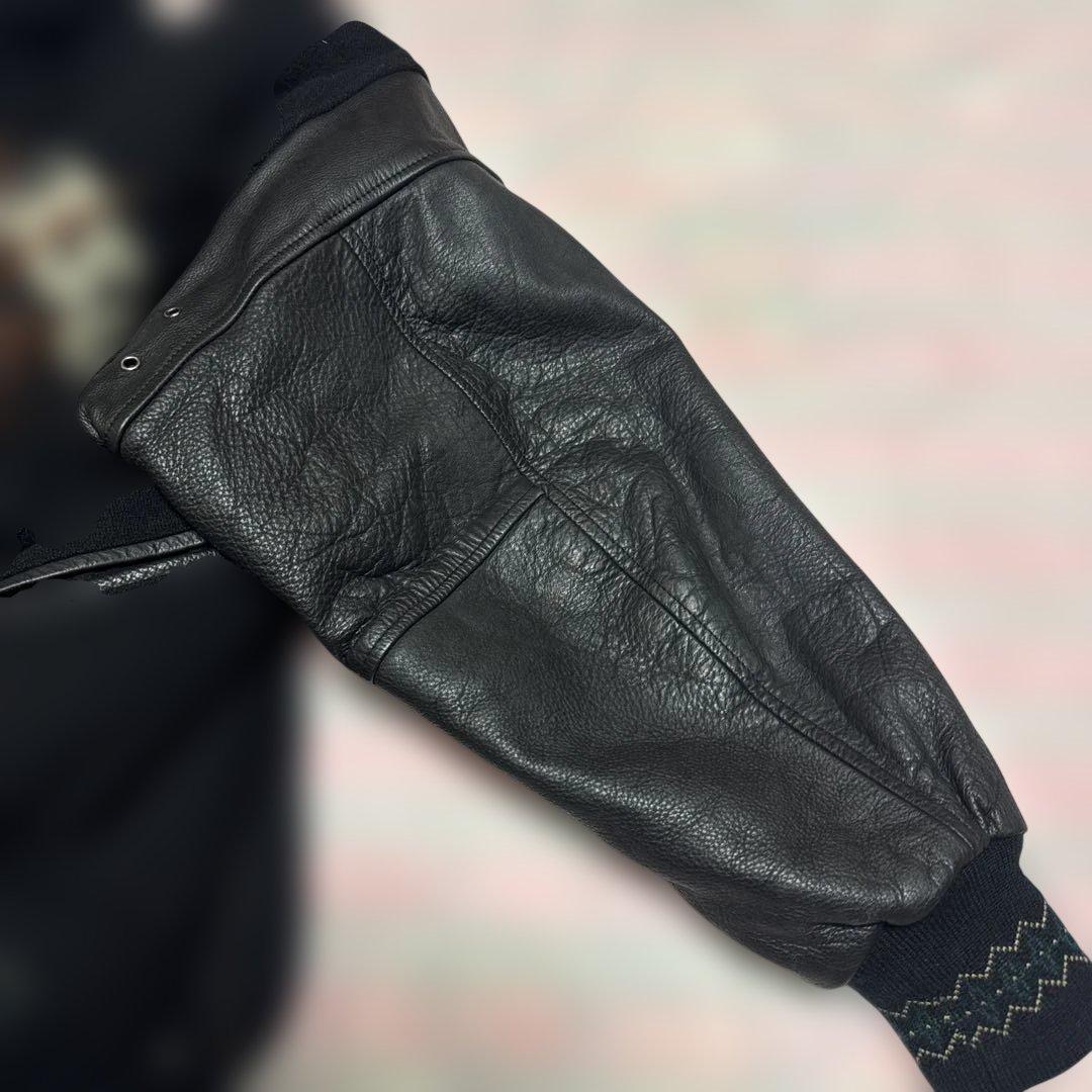 80's 90's BATSU スタジャン　袖レザー　刺繍ワッペン　ジップアップ