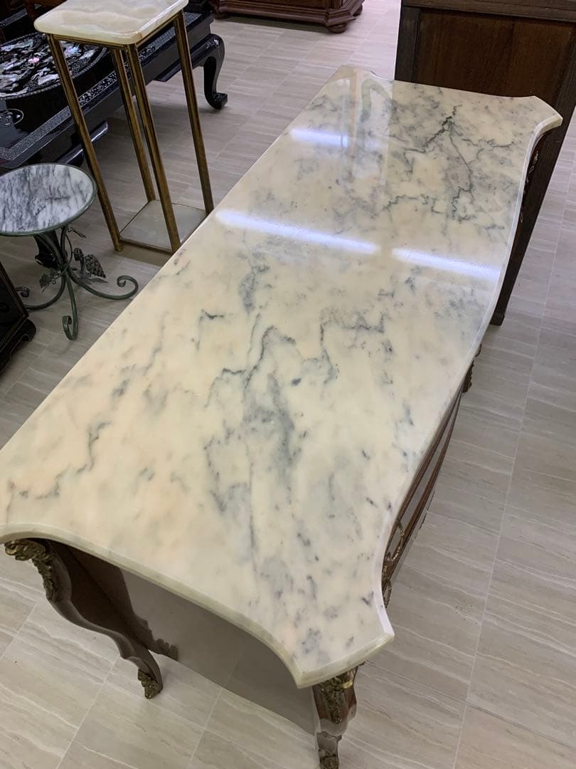 【アンティーク】フレンチスタイル 木製チェスト 3引き出し 大理石天板