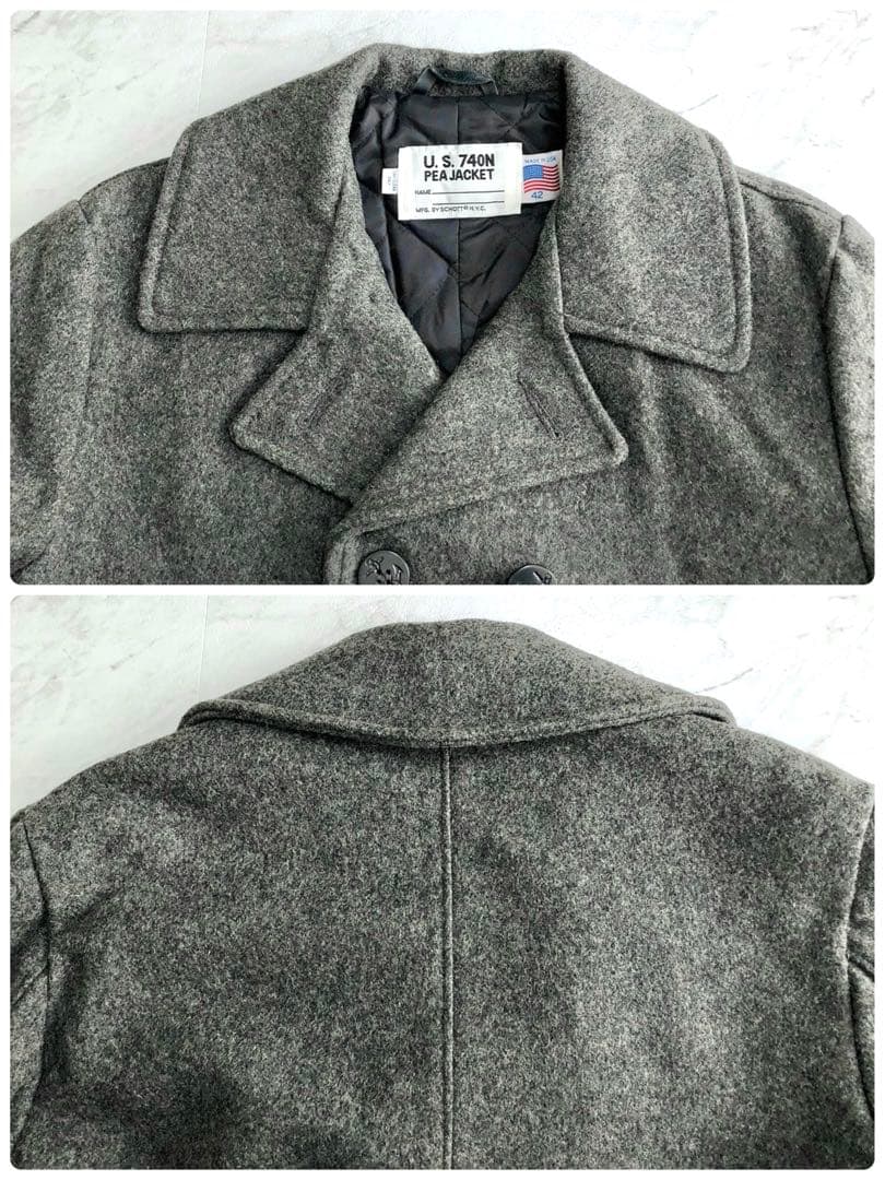 【極美品 42】Schott ピーコート 740N キルティング グレー USA