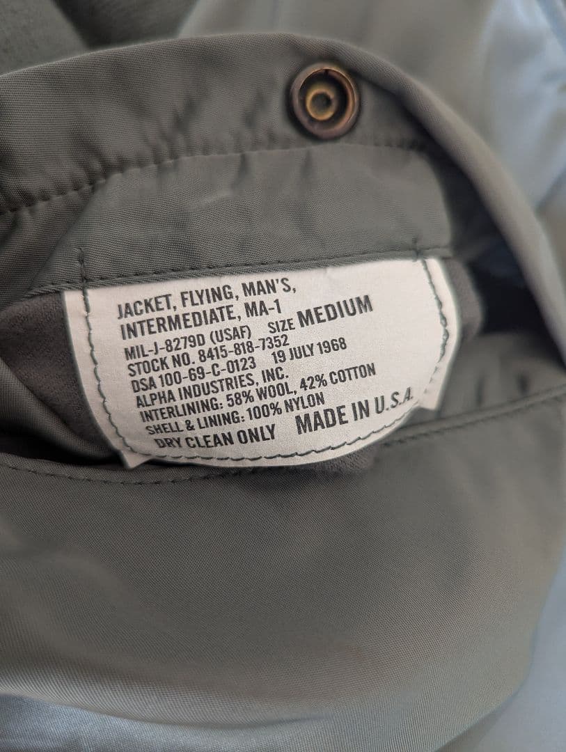 ALPHA MA-1 USA 68年復刻モデル SCOVILLジッパー Mサイズ