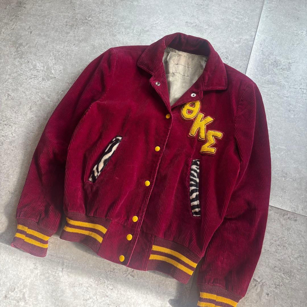 古着　50s 60s コーデュロイ　スタジャン　ゼブラ　切り替え　アニマル