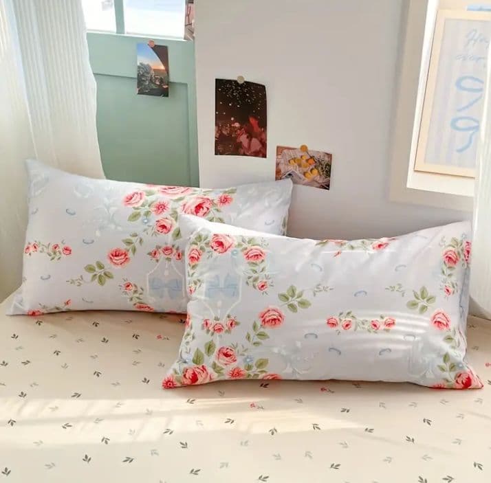 新品★薔薇リースとリボン綿100%シングル掛け布団カバー枕カバー２枚シーツの4点
