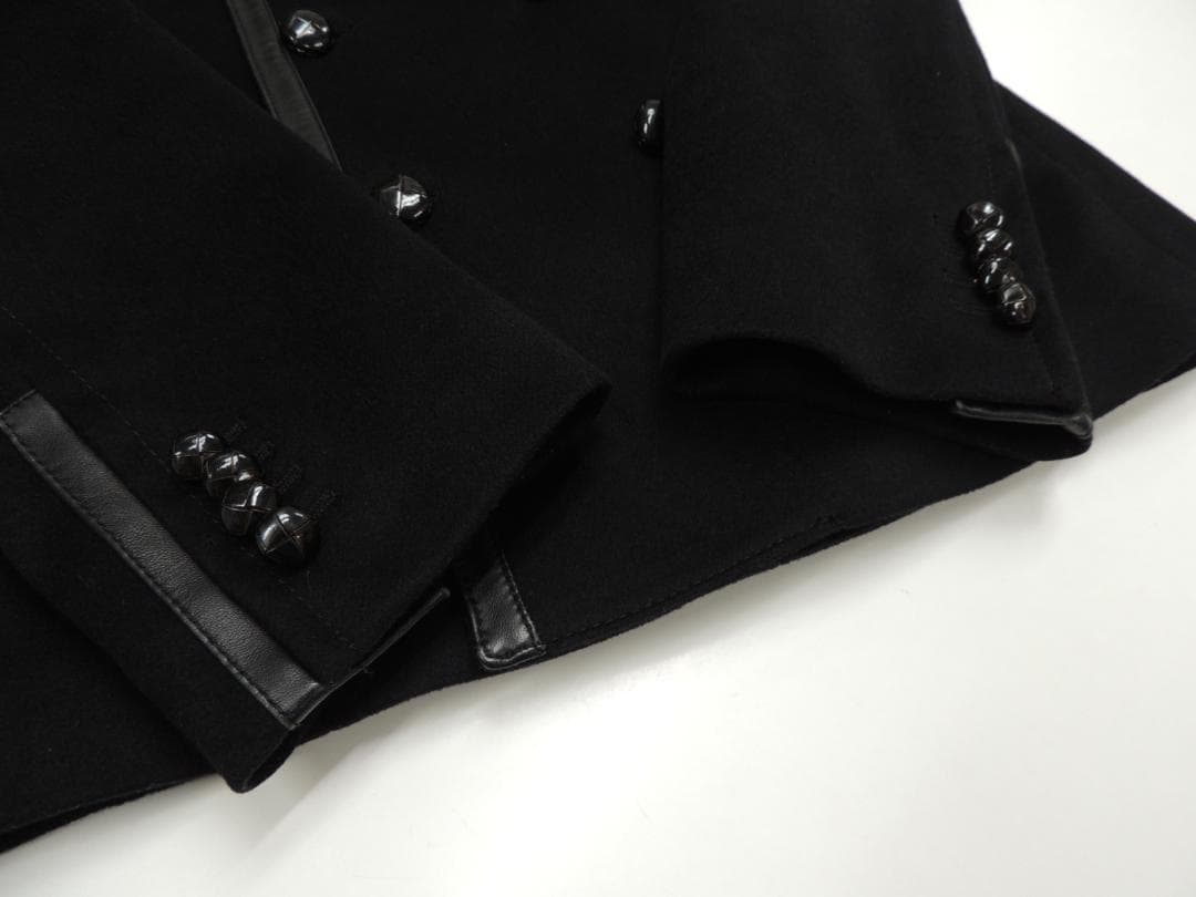 ドルチェ＆ガッバーナ ラムレザー羊革トリム 装飾 カシミヤ混 ウール Pコート黒