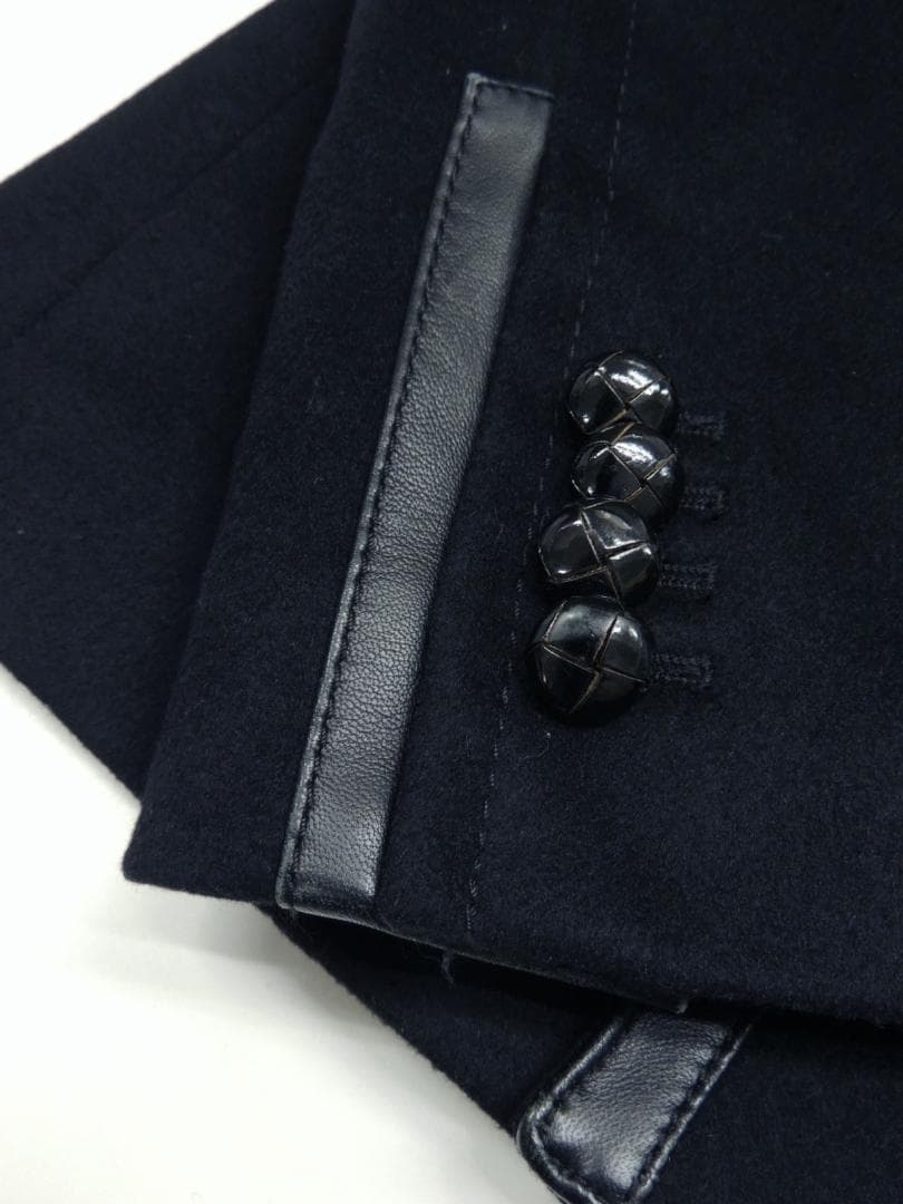 ドルチェ＆ガッバーナ ラムレザー羊革トリム 装飾 カシミヤ混 ウール Pコート黒