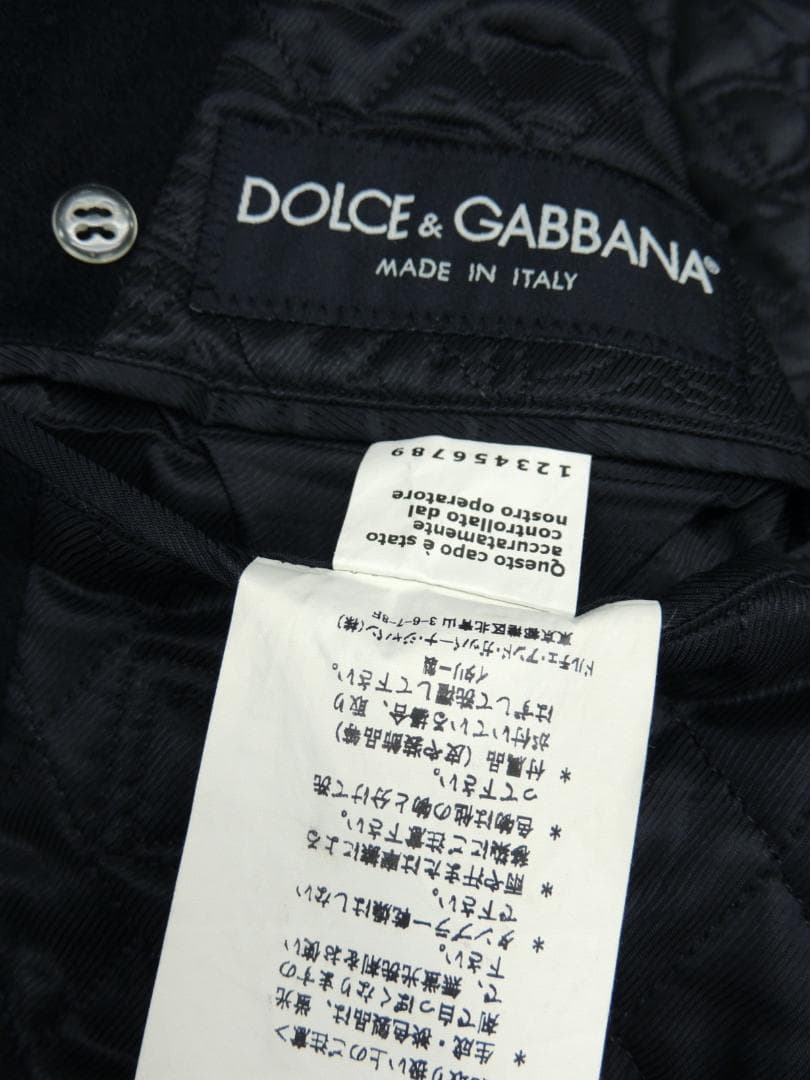 ドルチェ＆ガッバーナ ラムレザー羊革トリム 装飾 カシミヤ混 ウール Pコート黒