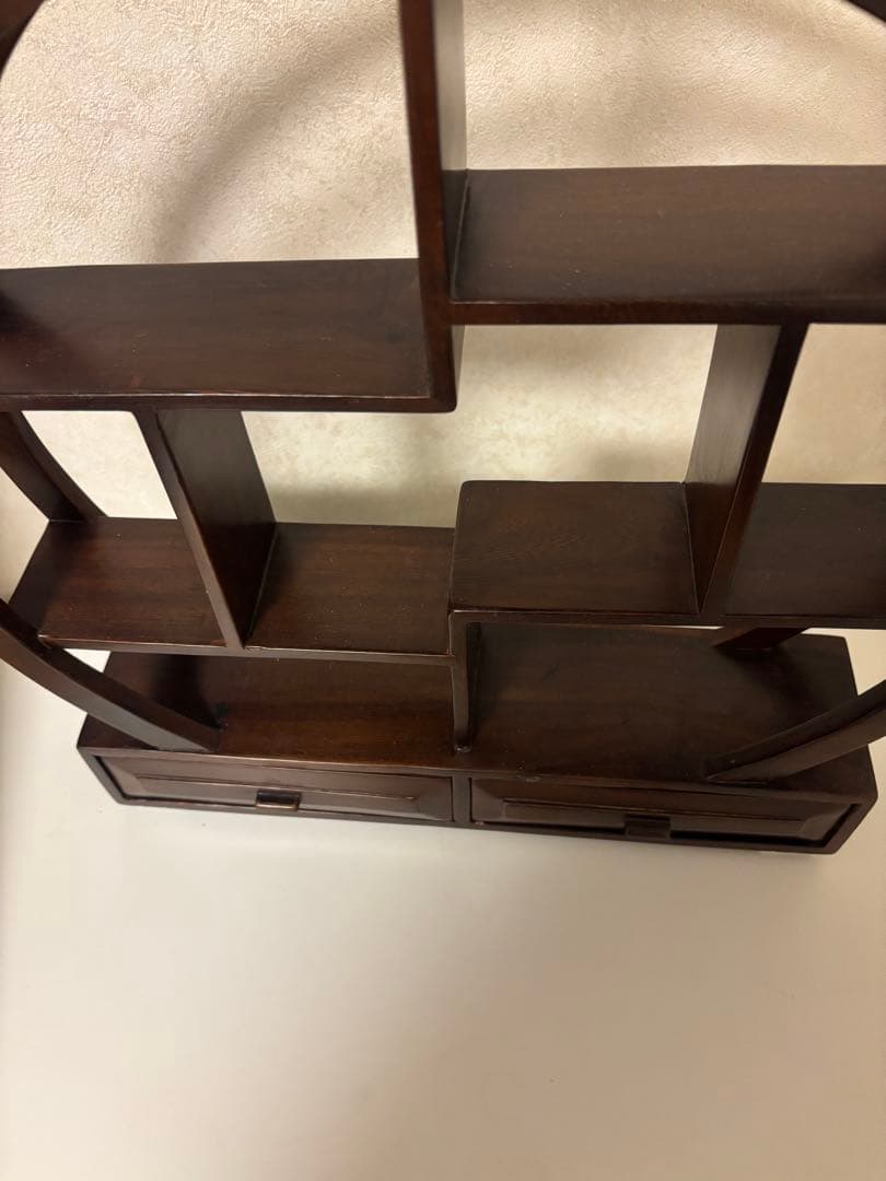 【中国茶器飾り棚】円形木製棚 引き出し付き アジアン家具