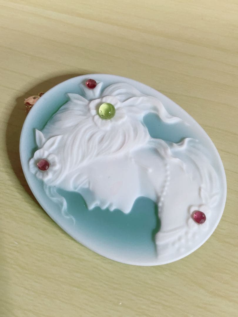 K18金天然石グリーン瑪瑙カメオペンダント　超ビッグサイズ