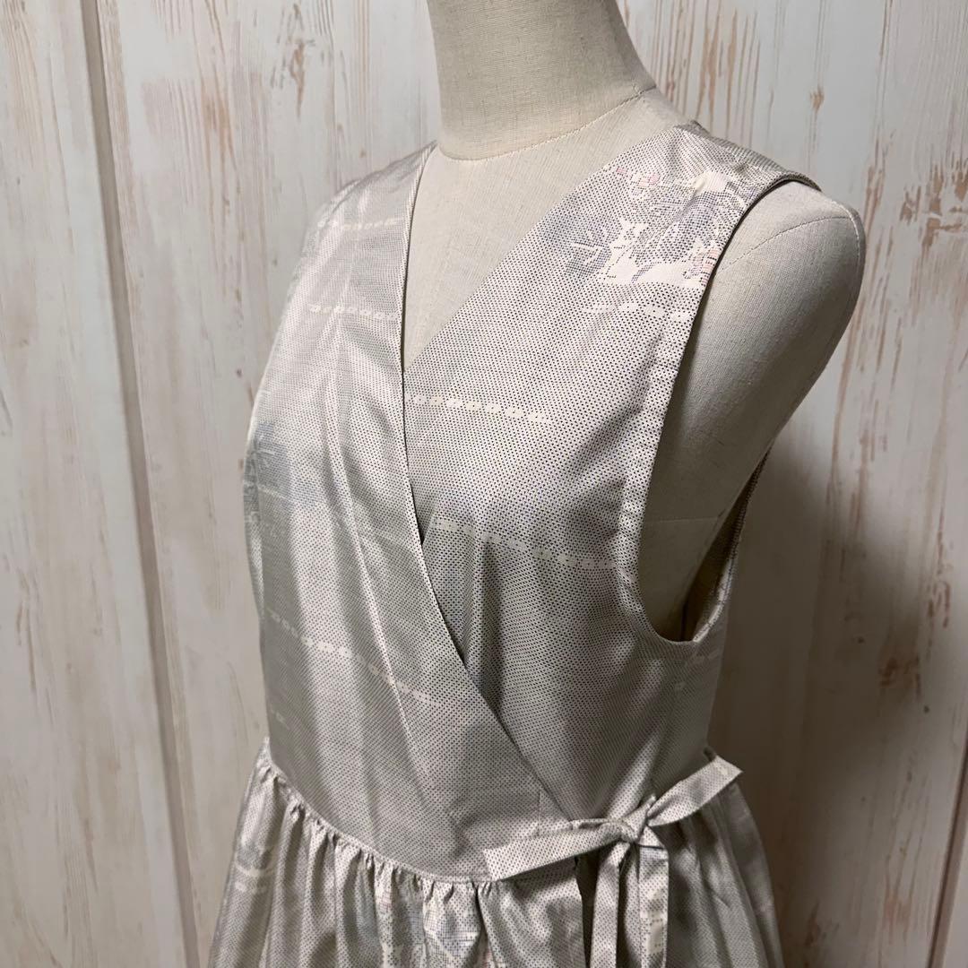 着物リメイク 大島紬(7マルキ)から袖なしカシュクールワンピース(M)