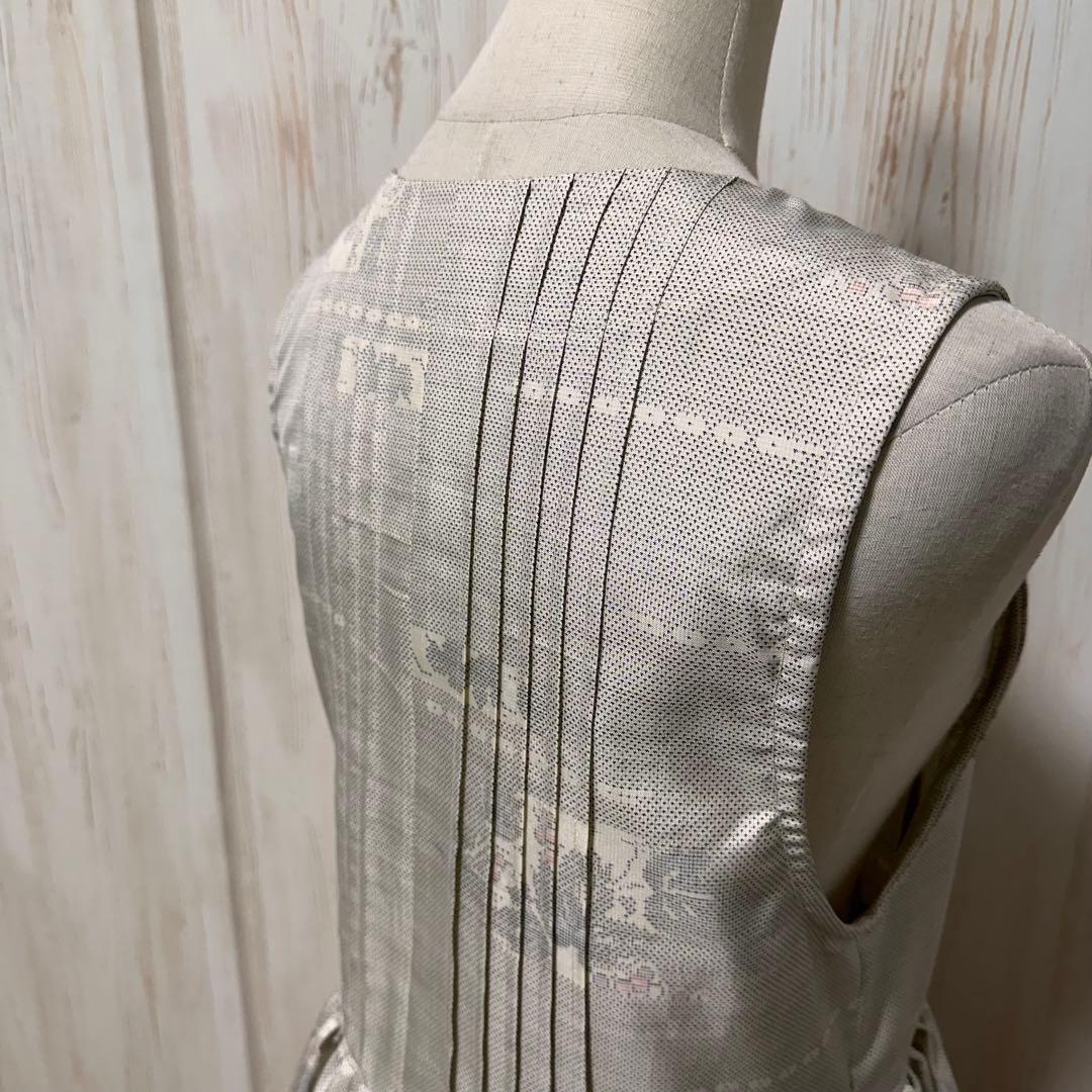 着物リメイク 大島紬(7マルキ)から袖なしカシュクールワンピース(M)