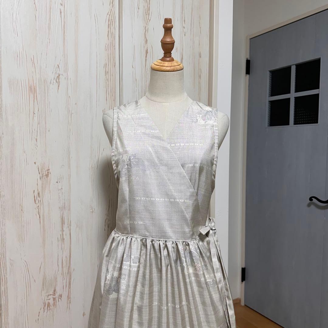 着物リメイク 大島紬(7マルキ)から袖なしカシュクールワンピース(M)