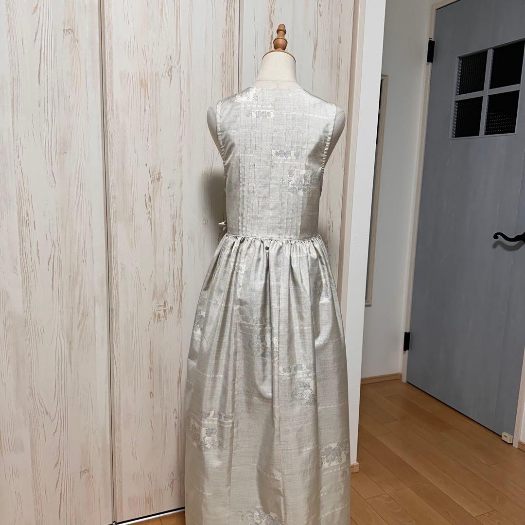 着物リメイク 大島紬(7マルキ)から袖なしカシュクールワンピース(M)