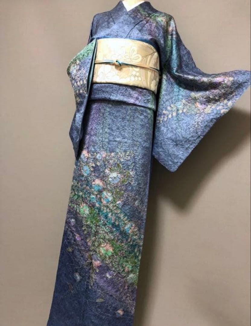 美品！【辻ヶ花絞り★作家物さが美 訪問着】 マリンブルー×コバルトグリーン