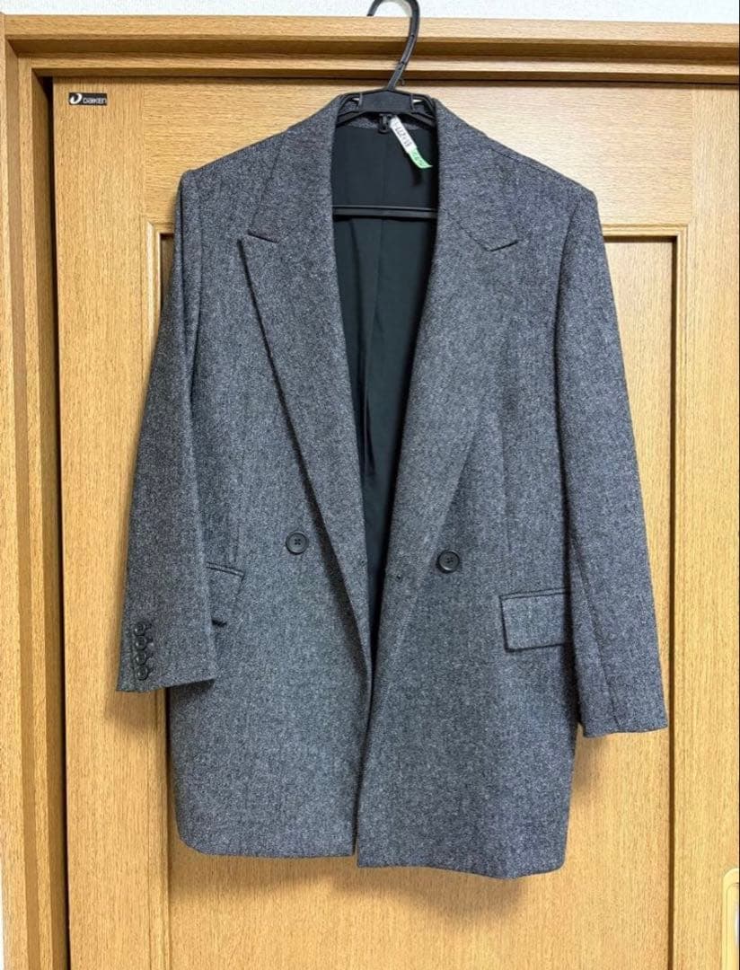 PLST ウールブレンドリラクシーダブルジャケット　ダークグレー　M ツイード