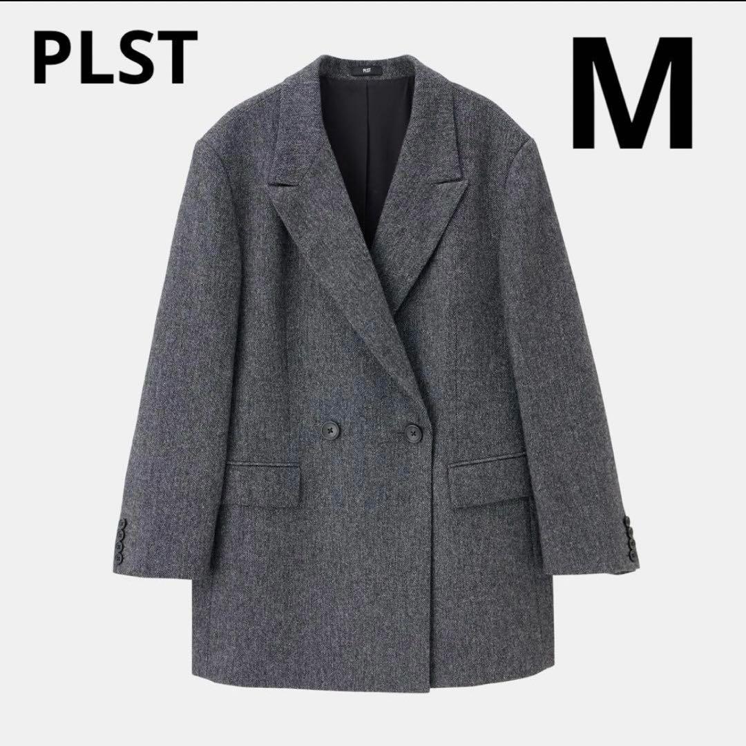 PLST ウールブレンドリラクシーダブルジャケット　ダークグレー　M ツイード