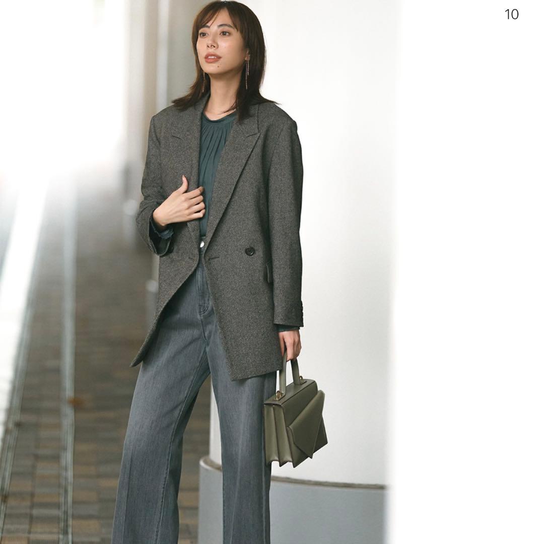 PLST ウールブレンドリラクシーダブルジャケット　ダークグレー　M ツイード